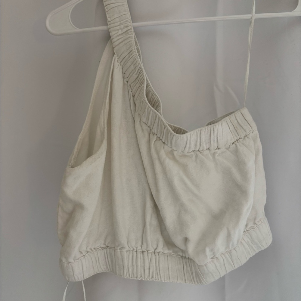 White Ruched Crop Top Abercrombie & Fitch